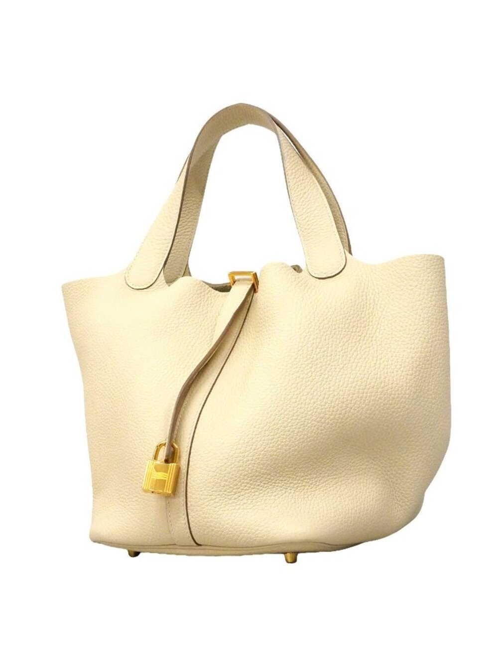 Hermes Handbag Picotin Lock MM Taurillon Clemence Craie Gold